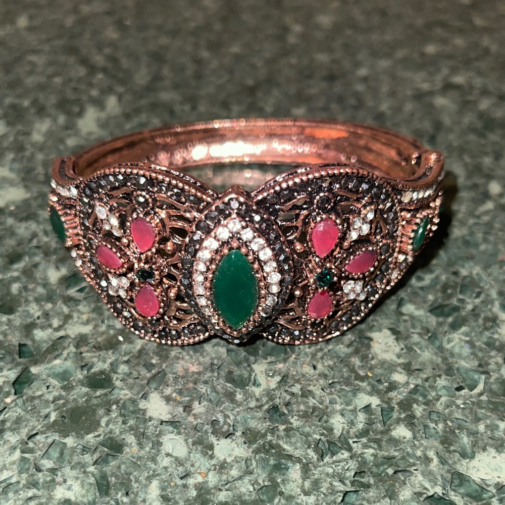 Rose gold multi color stone hinge bracelet bangle